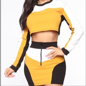 Fashion Nova 2 Piece Long Sleeve Crop Set -Mustard
